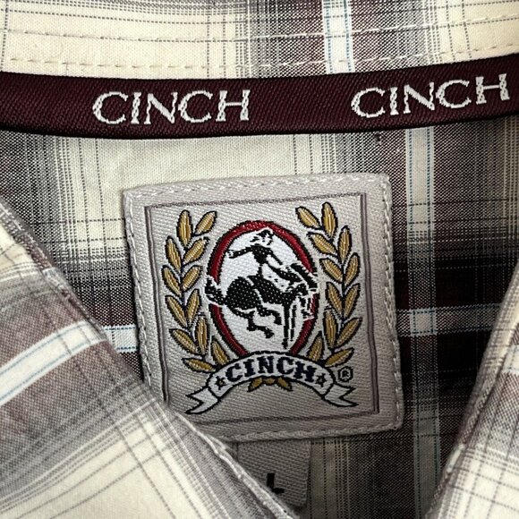 Cinch Mens Large Western Shirt Long Sleeve Button Down Brown Plaid MT10321292 - Picture 5 of 12